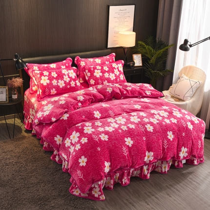 91家纺网 家纺一手货源 找家纺 佰诗特新品牛奶金貂绒 水晶法莱绒貂狐绒加厚法兰绒床裙款四件套