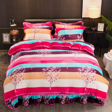 91家纺网 家纺一手货源 找家纺 佰诗特新品牛奶金貂绒 水晶法莱绒貂狐绒加厚法兰绒床裙款四件套