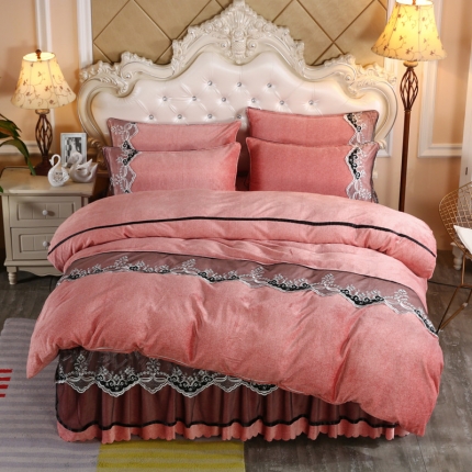 91家纺网 家纺一手货源 找家纺 情恒家纺 2020新款牛奶绒床裙款四件套 温柔沙