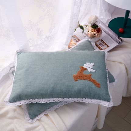 91家纺网 家纺一手货源 找家纺 赛格时代家居 水洗棉儿童全荞麦枕头 枕芯 麋鹿绿