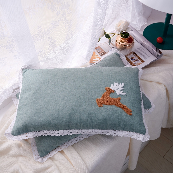 91家纺网 家纺一手货源 找家纺 赛格时代家居 水洗棉儿童全荞麦枕头 枕芯 麋鹿绿