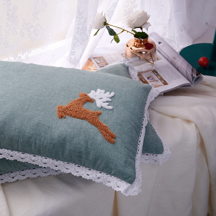 91家纺网 家纺一手货源 找家纺 赛格时代家居 水洗棉儿童全荞麦枕头 枕芯 麋鹿绿