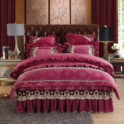 91家纺网 家纺一手货源 找家纺 兴美佳水晶绒压花拉链款四件套-豪庭盛世粉玉