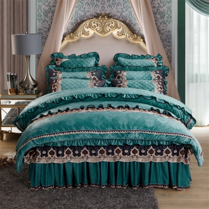 兴美佳水晶绒压花拉链款四件套-豪庭盛世翡翠绿