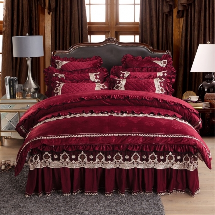 兴美佳水晶绒压花拉链款四件套-豪庭盛世酒红