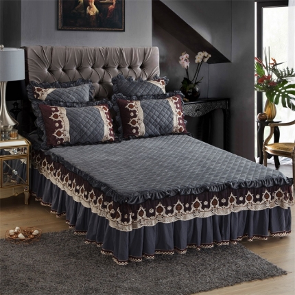 91家纺网 家纺一手货源 找家纺 兴美佳水晶绒压花拉链款单床裙-豪庭盛世 翡翠绿