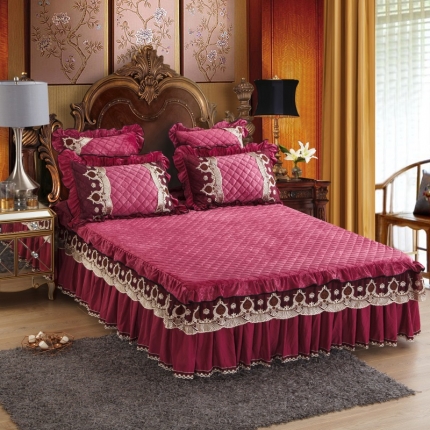 91家纺网 家纺一手货源 找家纺 兴美佳水晶绒压花拉链款单床裙-豪庭盛世 翡翠绿