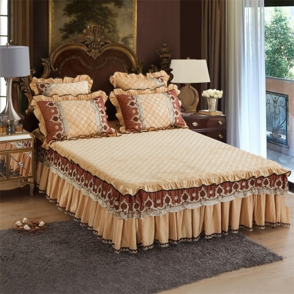 91家纺网 家纺一手货源 找家纺 兴美佳水晶绒压花拉链款单床裙-豪庭盛世 翡翠绿