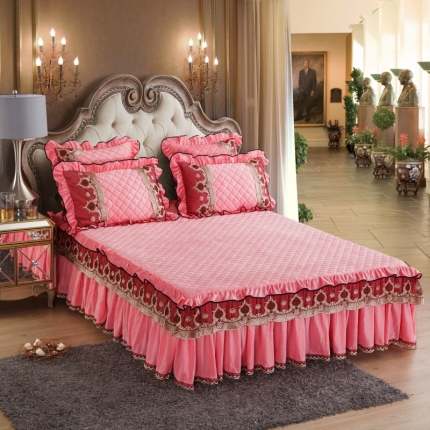 91家纺网 家纺一手货源 找家纺 兴美佳水晶绒压花拉链款单床裙-豪庭盛世 翡翠绿