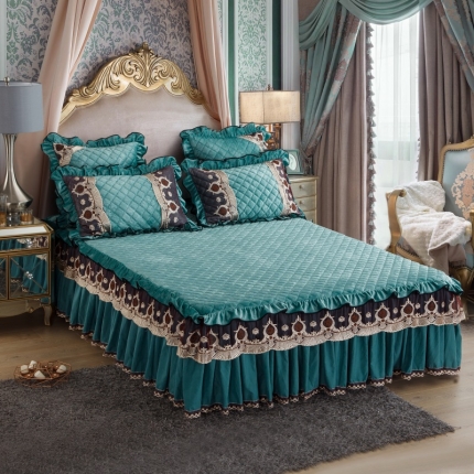 兴美佳水晶绒压花拉链款单床裙-豪庭盛世 翡翠绿