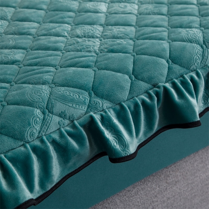 91家纺网 家纺一手货源 找家纺 兴美佳水晶绒压花拉链款单床裙-豪庭盛世 翡翠绿