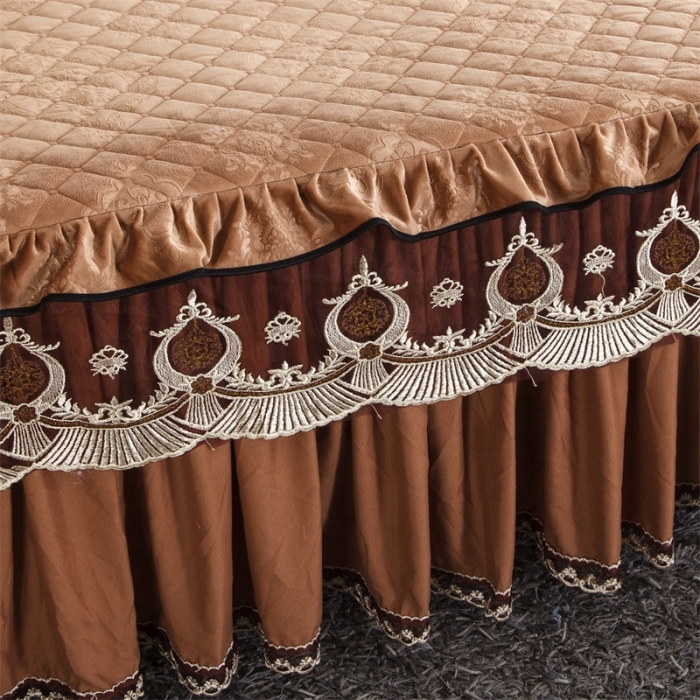 91家纺网 家纺一手货源 找家纺 兴美佳水晶绒压花拉链款单床裙-豪庭盛世 咖啡