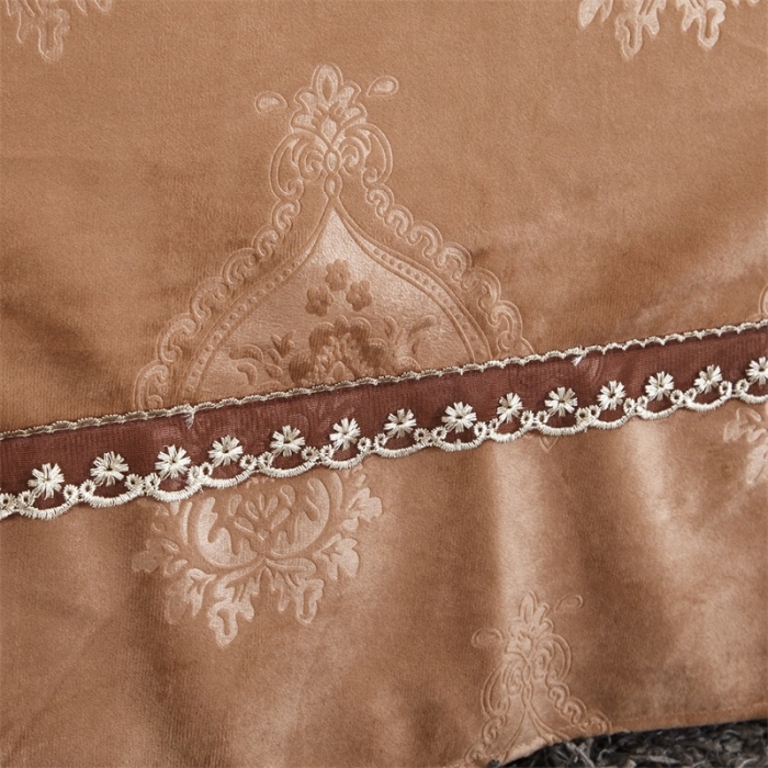 91家纺网 家纺一手货源 找家纺 兴美佳水晶绒压花拉链款单床裙-豪庭盛世 咖啡
