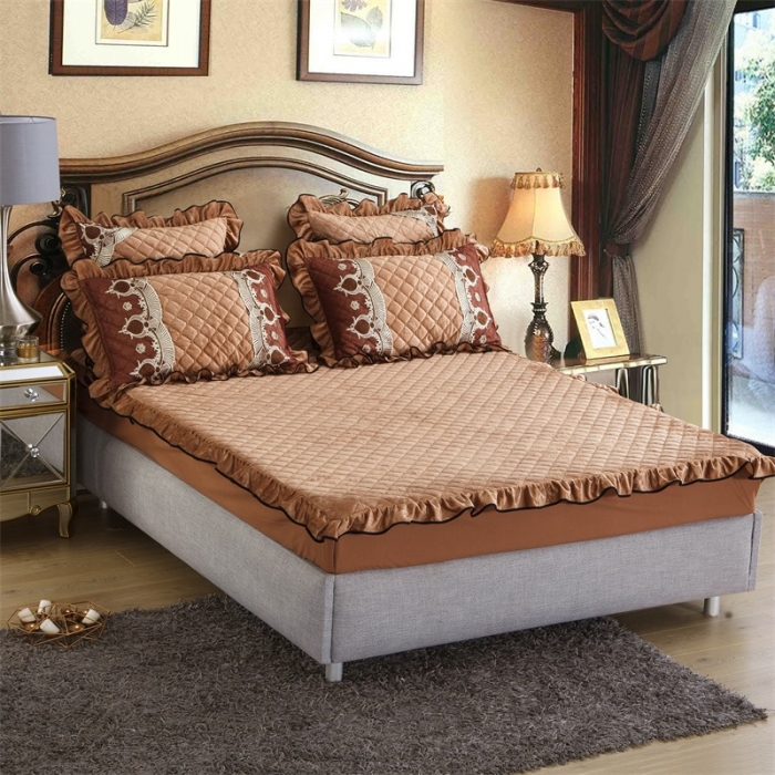 91家纺网 家纺一手货源 找家纺 兴美佳水晶绒压花拉链款单床裙-豪庭盛世 咖啡