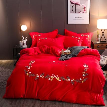 91家纺网 家纺一手货源 找家纺 （总）2019款水晶绒牛奶绒绣花四件套宝宝绒雕花绒被套法莱绒