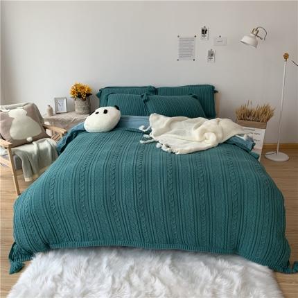 91家纺网 家纺一手货源 找家纺 眠屿 2019新款针织绒四件套 翠绿