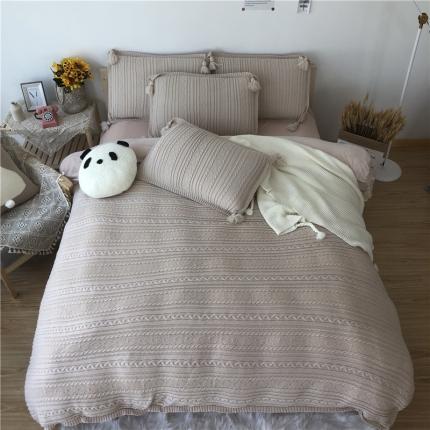 91家纺网 家纺一手货源 找家纺 眠屿 2019新款针织绒四件套  米白