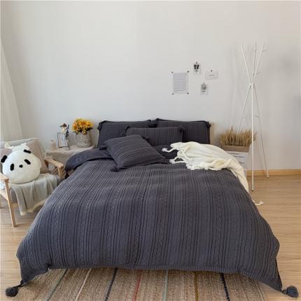 91家纺网 家纺一手货源 找家纺 眠屿 2019新款针织绒四件套 深灰