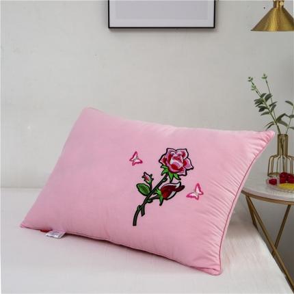 馨美佳2019新款枕芯刺绣绣花款枕头一只 带刺的玫瑰粉色