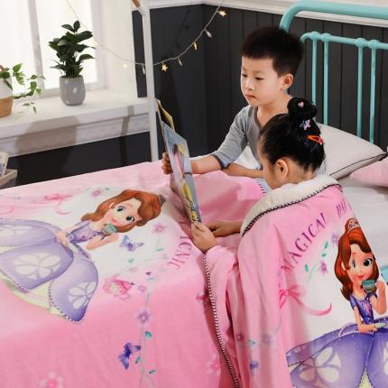 91家纺网 家纺一手货源 找家纺 小芽 2024迪士尼多功能羊羔绒毛毯 索菲亚公主-粉