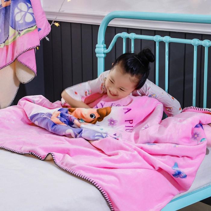 91家纺网 家纺一手货源 找家纺 小芽 2024迪士尼多功能羊羔绒毛毯 索菲亚公主-粉