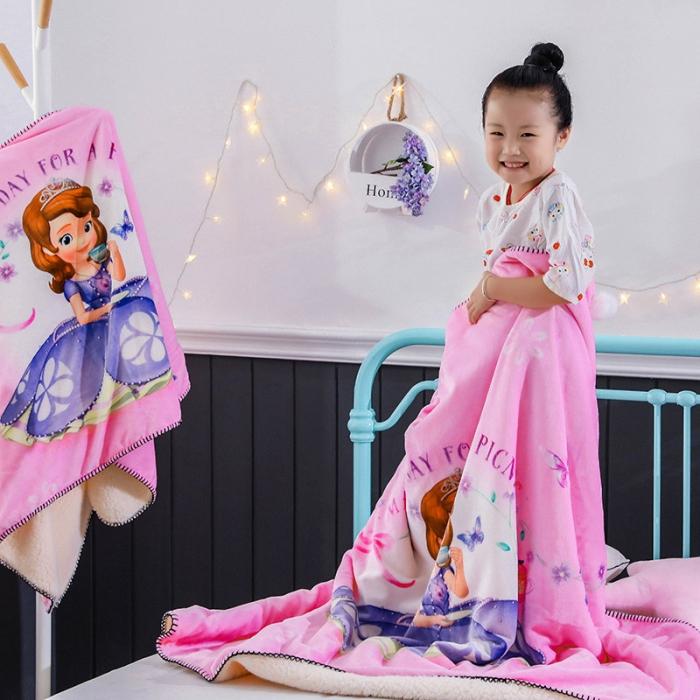 91家纺网 家纺一手货源 找家纺 小芽 2024迪士尼多功能羊羔绒毛毯 索菲亚公主-粉
