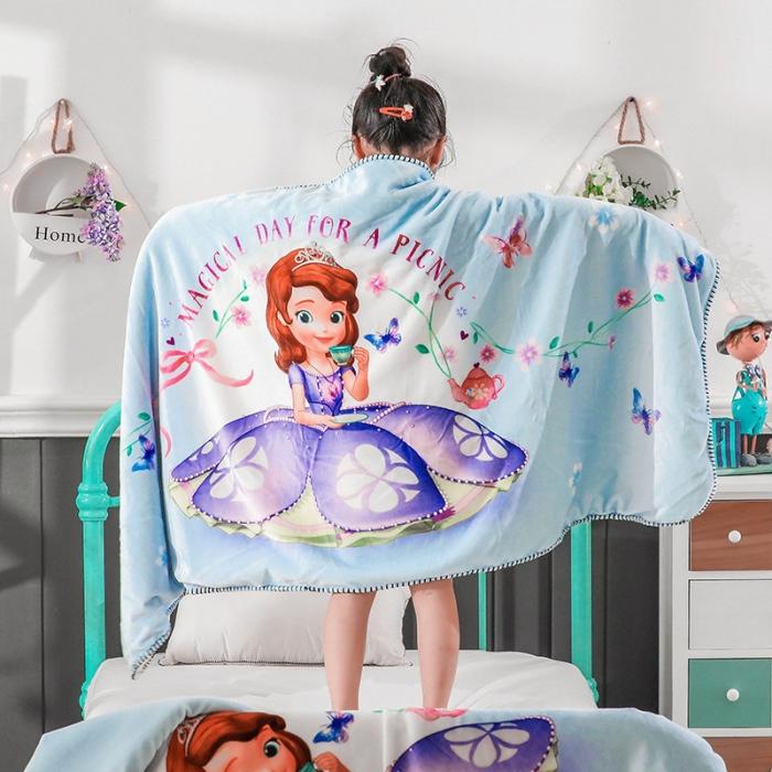 91家纺网 家纺一手货源 找家纺 小芽 2024迪士尼多功能羊羔绒毛毯 索菲亚公主-蓝