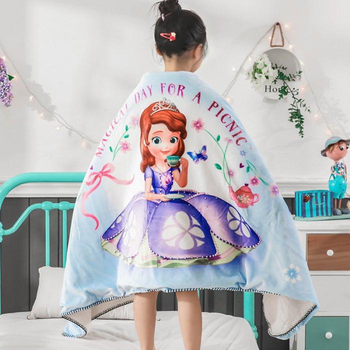 91家纺网 家纺一手货源 找家纺 小芽 2024迪士尼多功能羊羔绒毛毯 索菲亚公主-蓝