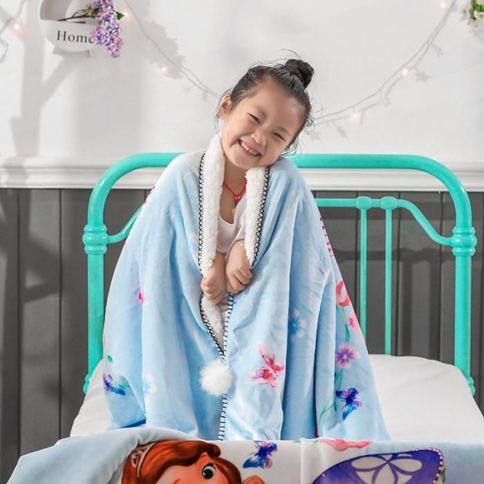 91家纺网 家纺一手货源 找家纺 小芽 2024迪士尼多功能羊羔绒毛毯 索菲亚公主-蓝