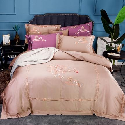 91家纺网 家纺一手货源 找家纺 （总）雲归梦 2019新款60S长绒棉绣花四件套