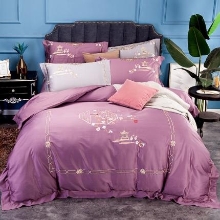 91家纺网 家纺一手货源 找家纺 （总）雲归梦 2019新款60S长绒棉绣花四件套