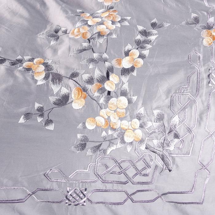 91家纺网 家纺一手货源 找家纺 雲归梦 2019新款60S长绒棉绣花四件套 风雅小筑-浅灰