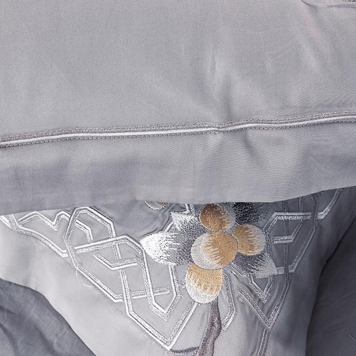 91家纺网 家纺一手货源 找家纺 雲归梦 2019新款60S长绒棉绣花四件套 风雅小筑-浅灰
