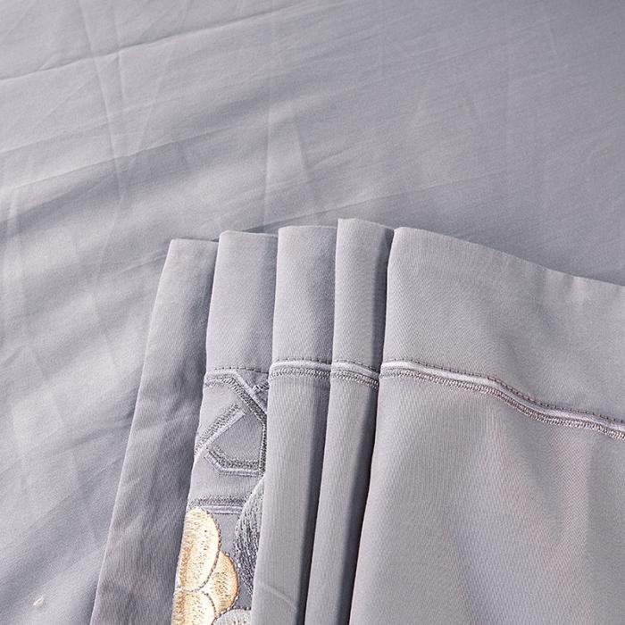 91家纺网 家纺一手货源 找家纺 雲归梦 2019新款60S长绒棉绣花四件套 风雅小筑-浅灰