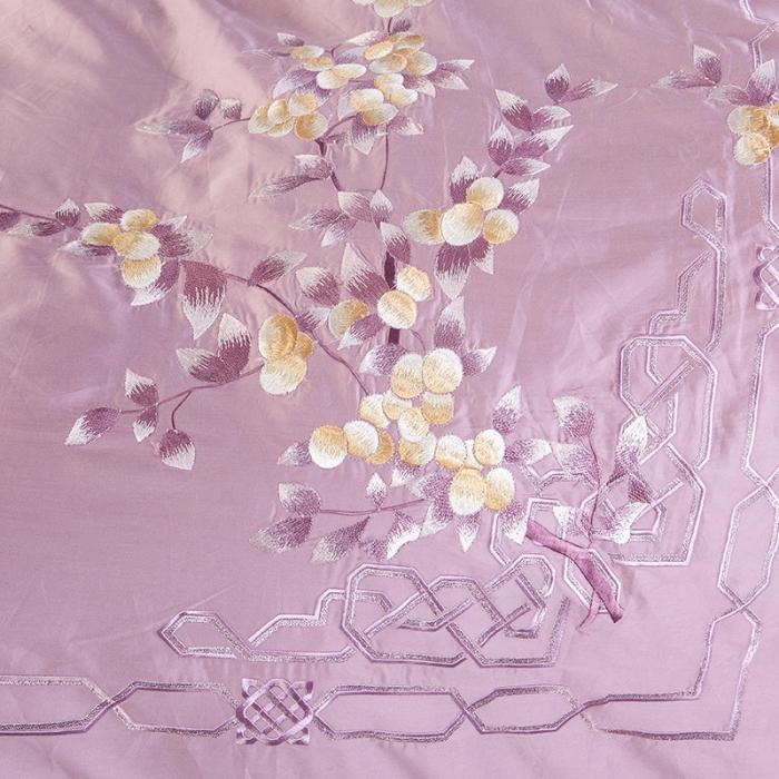 91家纺网 家纺一手货源 找家纺 雲归梦 2019新款60S长绒棉绣花四件套 风雅小筑-深豆沙