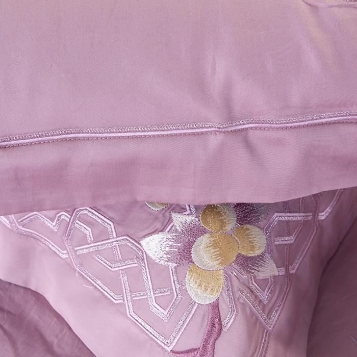 91家纺网 家纺一手货源 找家纺 雲归梦 2019新款60S长绒棉绣花四件套 风雅小筑-深豆沙