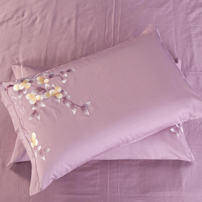 91家纺网 家纺一手货源 找家纺 雲归梦 2019新款60S长绒棉绣花四件套 风雅小筑-深豆沙