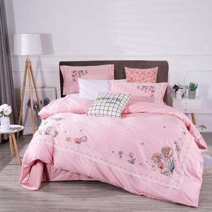 雲归梦 2019新款60S长绒棉绣花四件套 花仙子粉