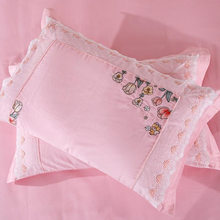 91家纺网 家纺一手货源 找家纺 雲归梦 2019新款60S长绒棉绣花四件套 花仙子粉