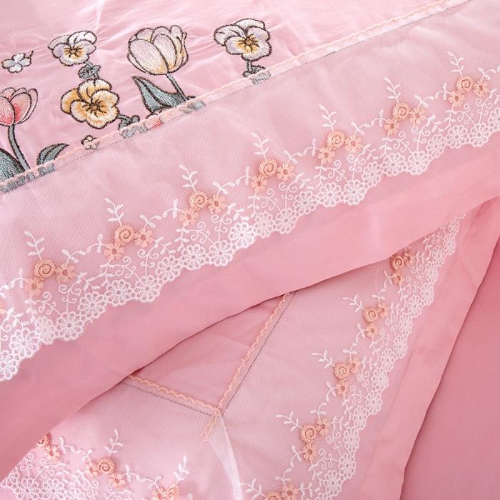 91家纺网 家纺一手货源 找家纺 雲归梦 2019新款60S长绒棉绣花四件套 花仙子粉