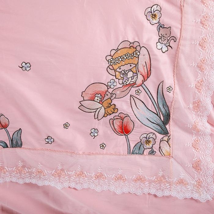 91家纺网 家纺一手货源 找家纺 雲归梦 2019新款60S长绒棉绣花四件套 花仙子粉