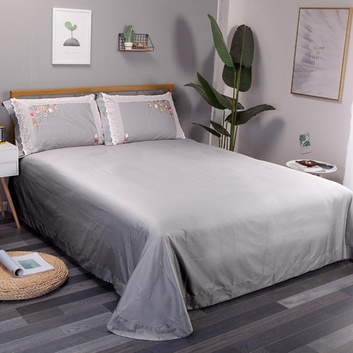 91家纺网 家纺一手货源 找家纺 雲归梦 2019新款60S长绒棉绣花四件套 花仙子灰色