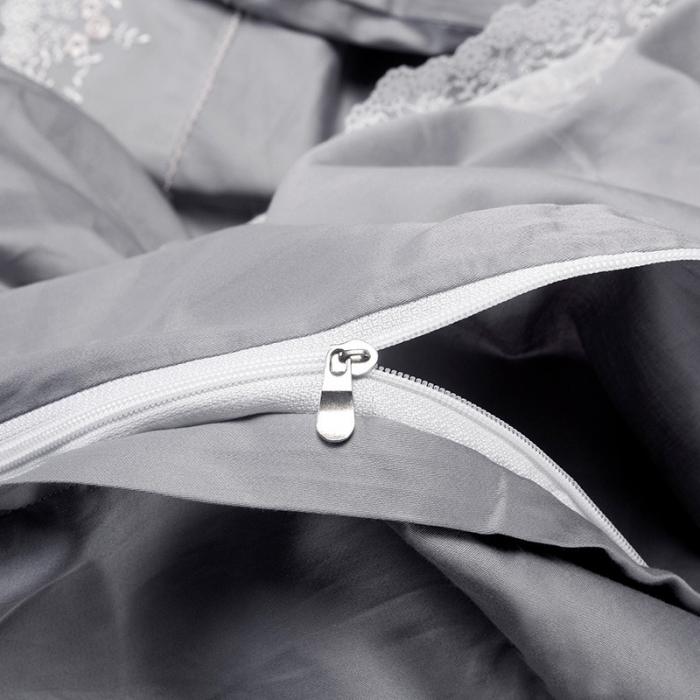 91家纺网 家纺一手货源 找家纺 雲归梦 2019新款60S长绒棉绣花四件套 花仙子灰色