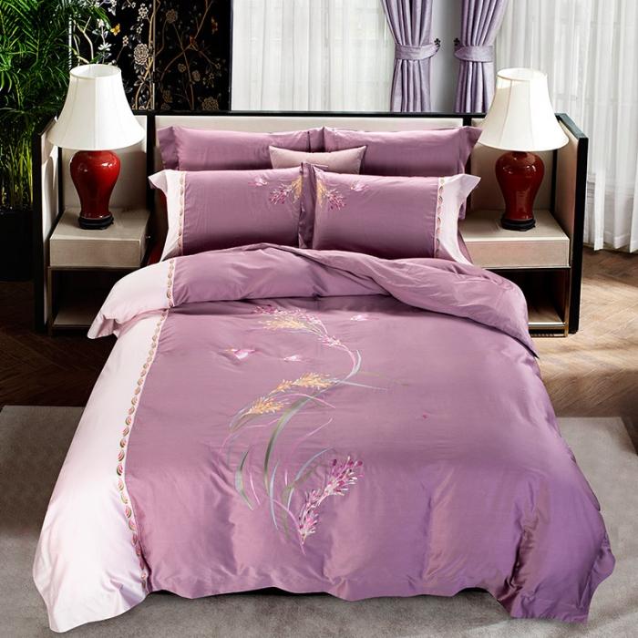 91家纺网 家纺一手货源 找家纺 雲归梦 2019新款60S长绒棉绣花四件套 花香鸟语-豆沙