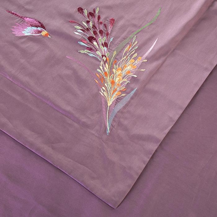 91家纺网 家纺一手货源 找家纺 雲归梦 2019新款60S长绒棉绣花四件套 花香鸟语-豆沙