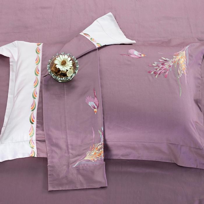 91家纺网 家纺一手货源 找家纺 雲归梦 2019新款60S长绒棉绣花四件套 花香鸟语-豆沙