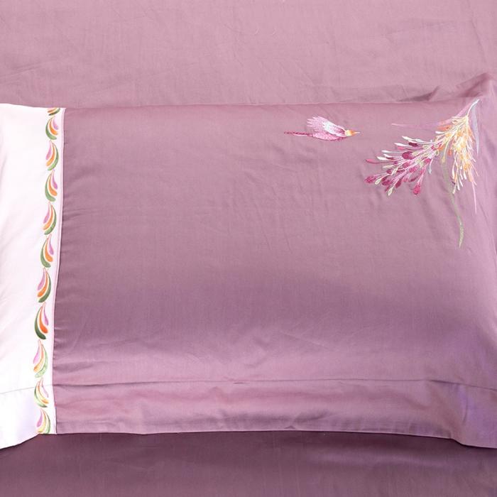 91家纺网 家纺一手货源 找家纺 雲归梦 2019新款60S长绒棉绣花四件套 花香鸟语-豆沙