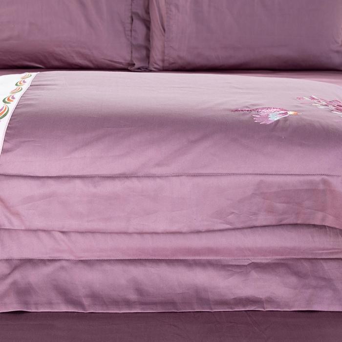 91家纺网 家纺一手货源 找家纺 雲归梦 2019新款60S长绒棉绣花四件套 花香鸟语-豆沙