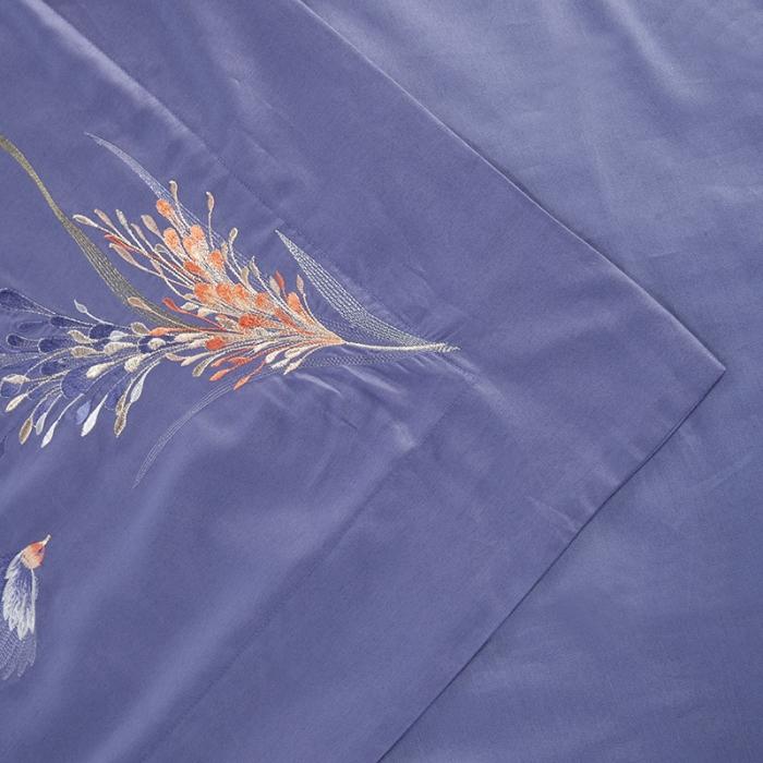 91家纺网 家纺一手货源 找家纺 雲归梦 2019新款60S长绒棉绣花四件套 花香鸟语-皇室蓝