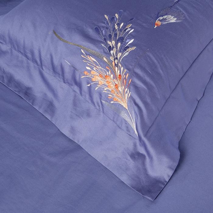 91家纺网 家纺一手货源 找家纺 雲归梦 2019新款60S长绒棉绣花四件套 花香鸟语-皇室蓝